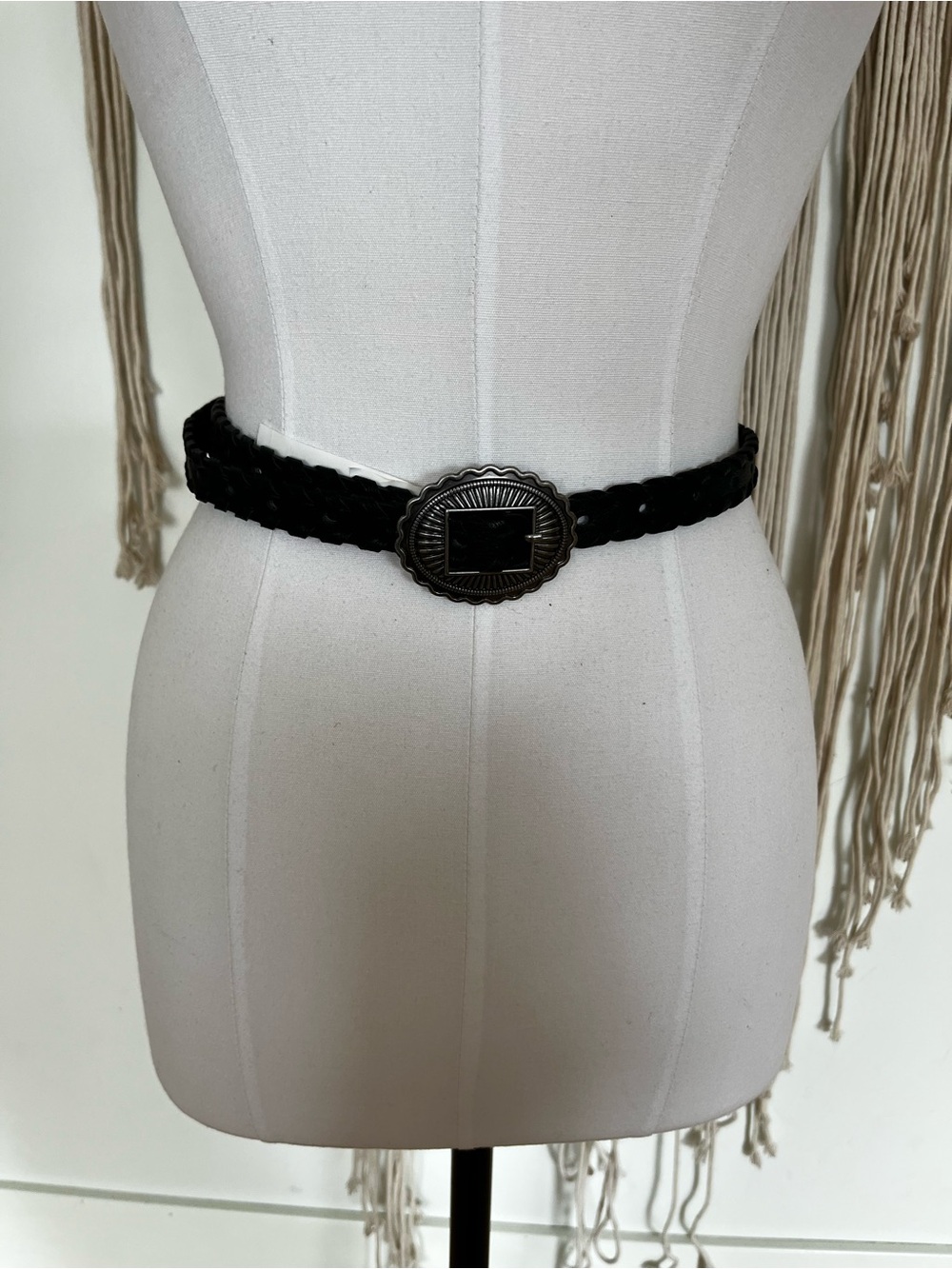 Jessica Simpson Black Braided Belt with Decorative Silver Buckle